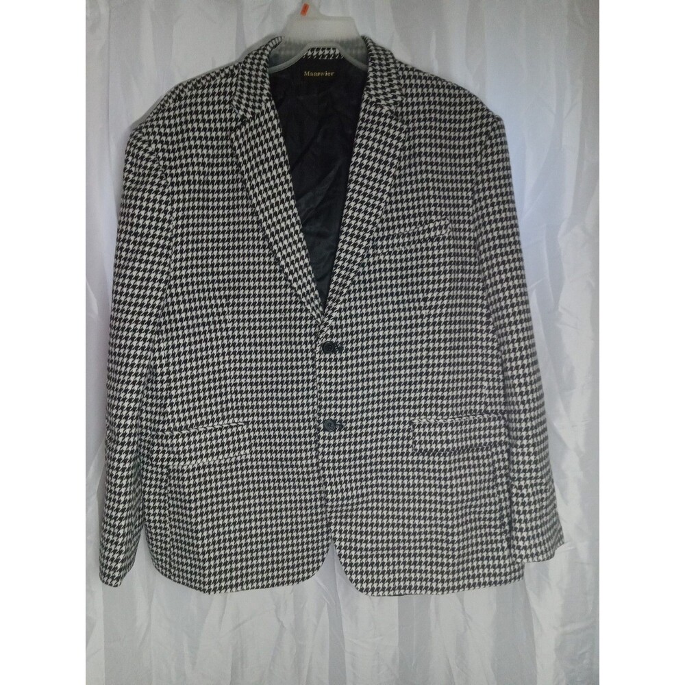 5X Manswier Premium Mens Slim Fit Houndstooth Tweed Plaid Tuxedo Jacket Coat...